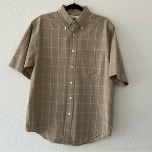 Turnbury Shirt Tan Plaid Paisley Short Sleeve Button Up 100% Cotton Men’s Medium